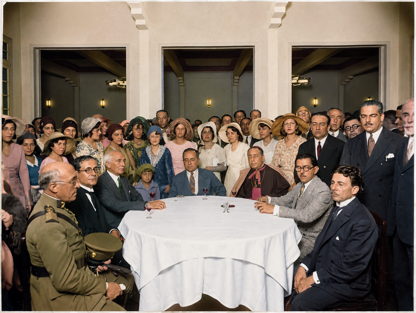 Presidente Getúlio Vargas, Antônio Carlos e o bispo Dom Justino à mesa em Juiz de Fora — 1934