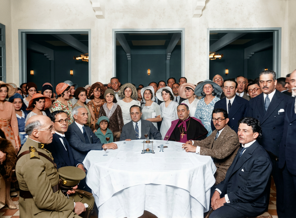 Presidente Getúlio Vargas, Antônio Carlos e o bispo Dom Justino à mesa em Juiz de Fora
